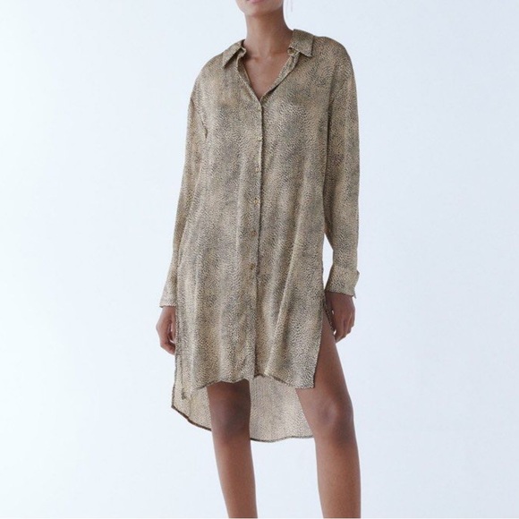Zara Tops - Zara Long Animal Print Blouse Dress